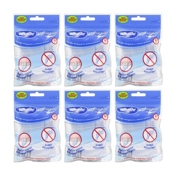6x Wisdom Dental Floss Harps 32pk