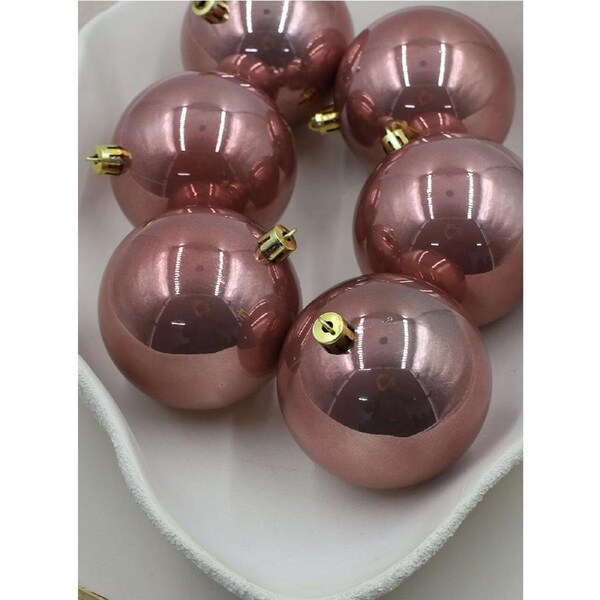 Rose Gold Christmas Baubles 70mm Pearl Packs