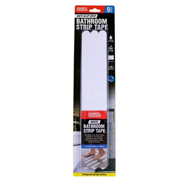 Tape Pre-Cut Strips Non-Slip Grip Tape Bathroom White 300mm x 18mm 9pk