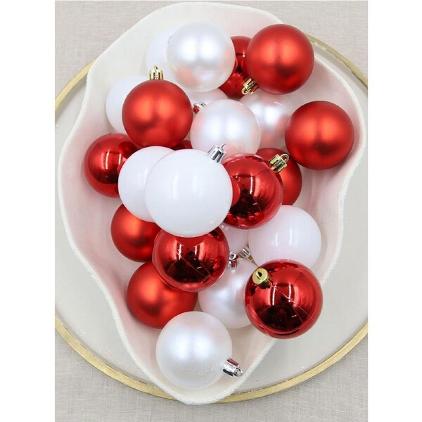 Red & White Mix Christmas Baubles 60mm Gloss Matte 24 Pack