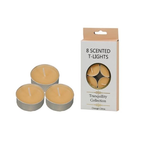 8-Pack Tranquility Tea Lights Scented Orange Citrus Candle (4 Hour Burn)