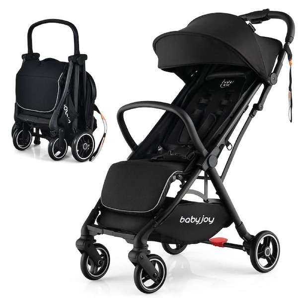 Costway Folding Stoller Portable Stroller w/Adjustable Canopy Self-Standing Gravity Black