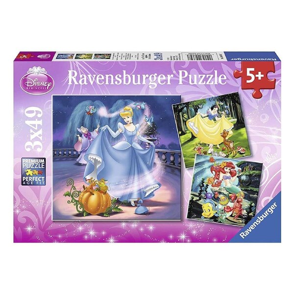 Ravensburger Disney's Cinderella, Snow White and Ariel 3 x 49 Piece Jigsaw Puzzle