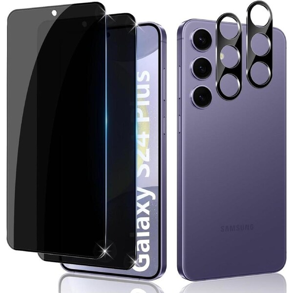 2 PCS Privacy Tempered Glass Screen Protector+ 2 PCS Camera Lens-For Galaxy S24 Plus
