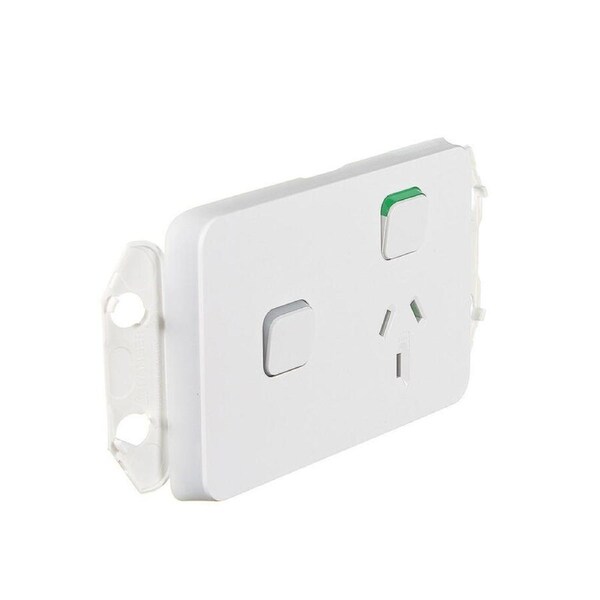 Clipsal Iconic 3015XA-VW - Single Switch Socket Outlet, Horizontal Mount, 250V, 10A with Removable Extra Switch
