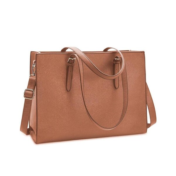 Catzon Womens Laptop Bag Waterproof Lightweight Leather 15.6 In Laptop Tote-Brown