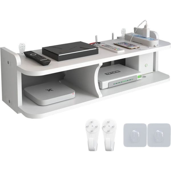 Catzon Wall Storage Shelf 2 Tiers for Set-Top Box WiFi Router Punching-Free-A