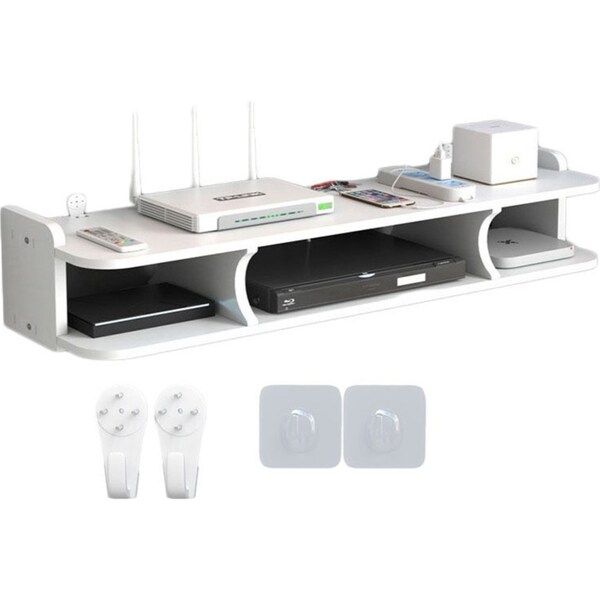 Catzon Wall Storage Shelf 2 Tiers for Set-Top Box WiFi Router Punching-Free-B