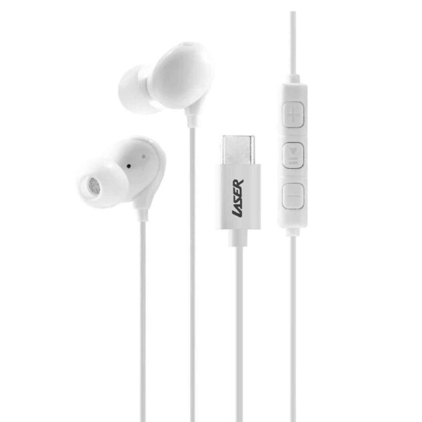 Laser Wired White Earphones with USB-C & Inline Controls - Crystal Clear Audio