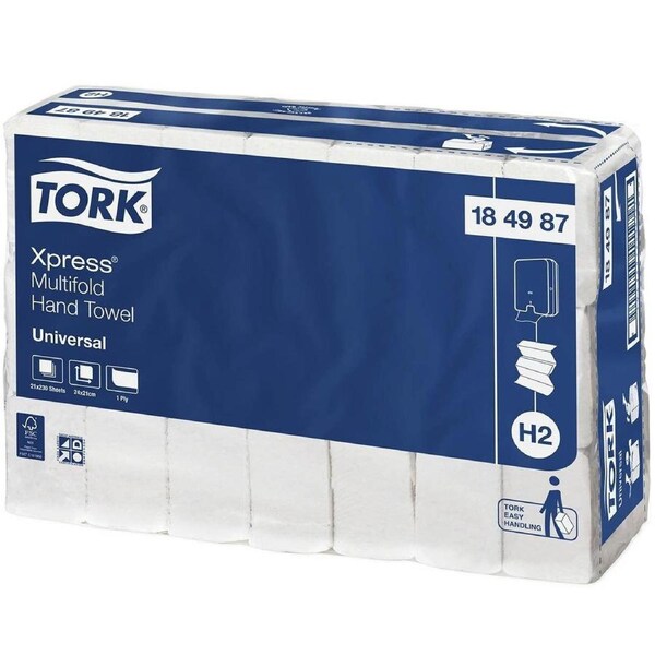 Tork Xpress H2 Multifold Hand Towels Slimline 1ply Universal 230 Sheets x 21 Packs/Carton