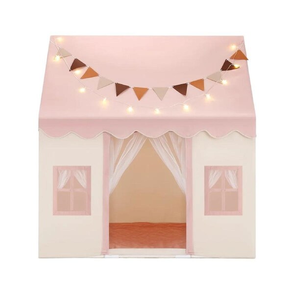 Kids Playhouse Play Tent Childrens Toys Princess Castle Pink Boys Girls Indoor Outdoor Room House with Mat Star Lights Banner 1 Door 3 Windows