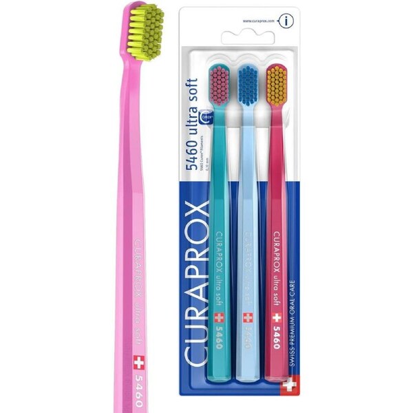 Curaprox Toothbrush Set CS 5460-3-PACK Ultra Soft Manual Toothbrush for adults with 5460 Curen Bristles - Random Color