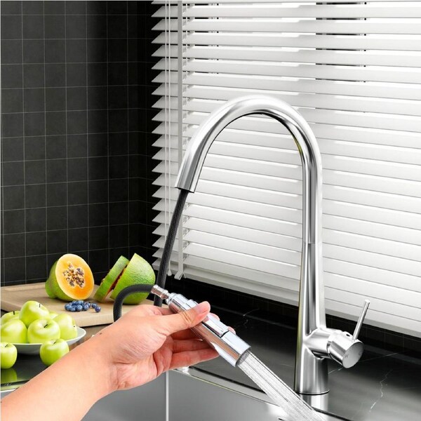 Cefito 1X Kitchen Tap Mixer Tap Pull Out Round 2 Mode Sink Basin Faucet Swivel WELS Chrome