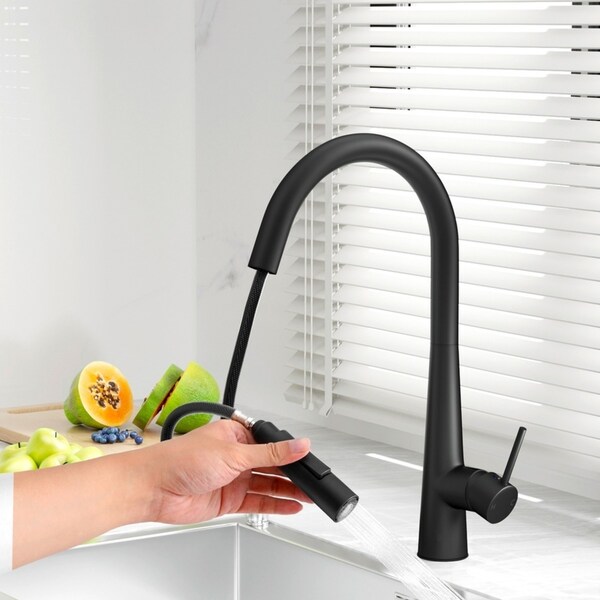 Cefito 1X Kitchen Tap Mixer Tap Pull Out Round 2 Mode Sink Basin Faucet Swivel WELS Black