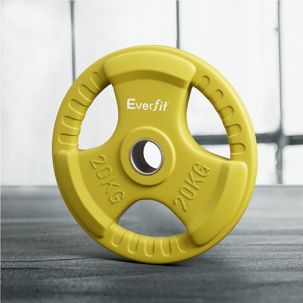 20kg Everfit Weight Plates Olympic Dumbbell Barbell Plate Weight Lifting Home Gym Yellow