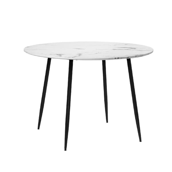 Oikiture 110cm Dining Table Round Wooden Table With Marble Effect Metal Legs WH