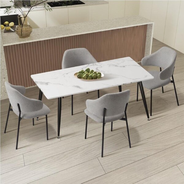 Oikiture 120cm Rectangle Dining Table with 4PCS Dining Chairs Fabric Grey