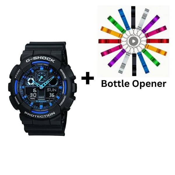Casio G-Shock Analogue/Digital Mens Black XL Series Watch GA-100-1A2 + Bottle Opener Bundle