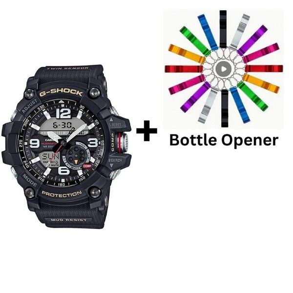 Casio G-Shock Black Twin Sensor Mudmaster GG1000-1A GG-1000-1A Bottle Opener Bundle