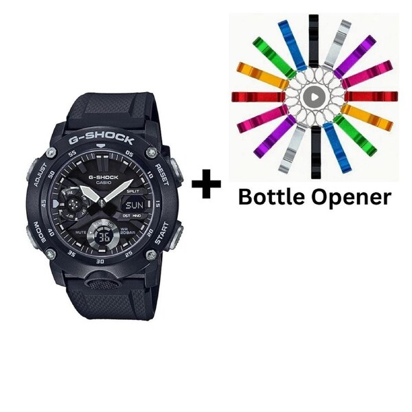 Casio G-Shock Analogue/Digital Carbon Core Guard Black Men's Watch GA2000S-1A GA-2000S-1ADR Bottle Opener Bundle