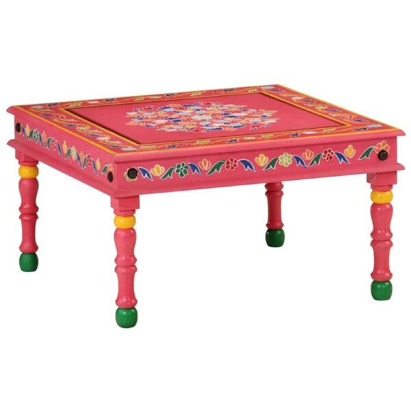 Coffee Table Pink Hand Painted Solid Wood Mango vidaXL