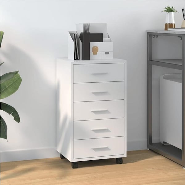 Drawer Cabinet with Castors High Gloss White Engineered Wood vidaXL