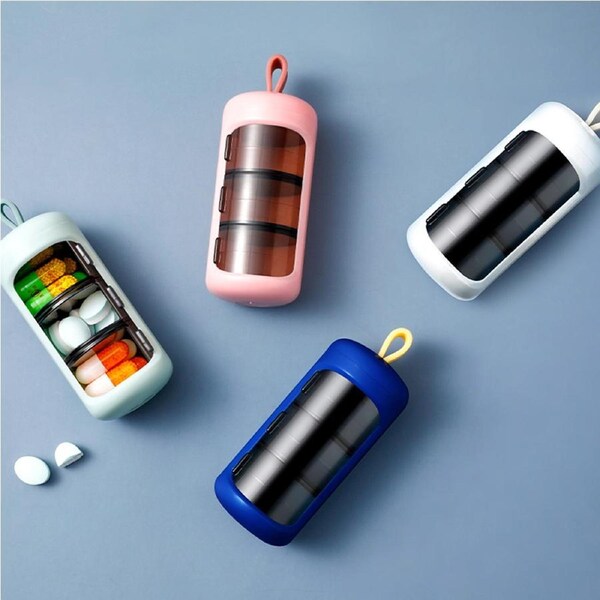 4 Pack Mini Portable Pills Organizer Case 3 Grids Pill Box Storage Container Box