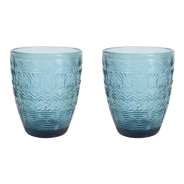 2x LVD Hamptons Festive Royal 10cm Glass Tumbler Cup Glassware Barware Blue