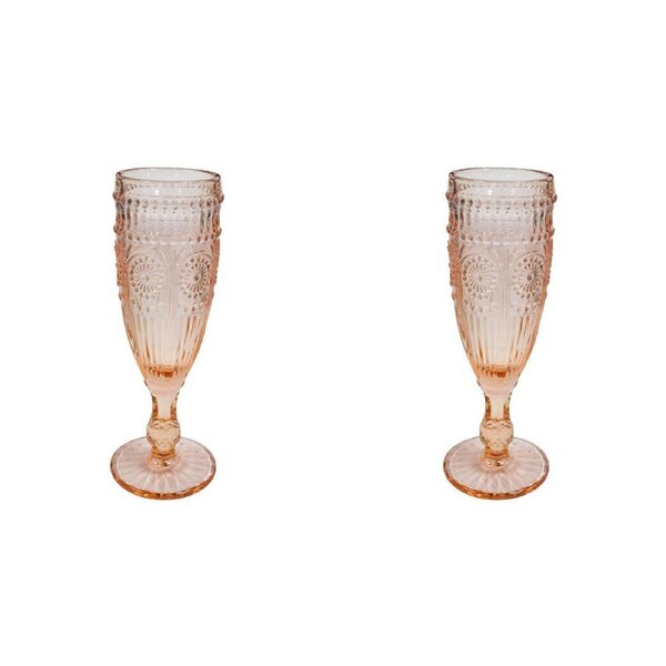 2x LVD Stemmed 20cm Champagne Flute Glass White Wine Party Glassware Cup Peach