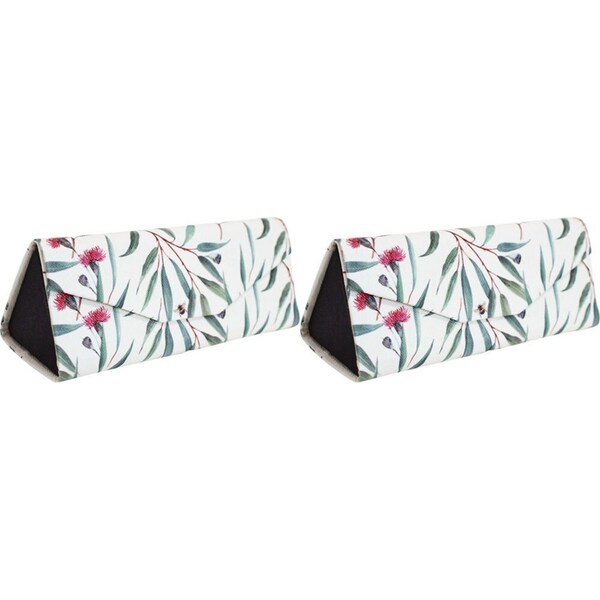 2x LVD Gum Leaves PU/Cardboard 16cm Eye-Glass Case Sunglass Storage Box Triangle