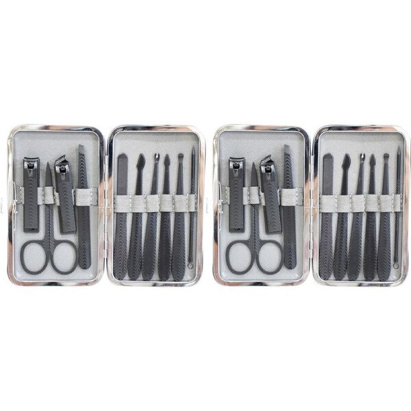 2x 11pc LVD Metal/Plastic 12.5cm Manicure Nail Clipper/Cuticle Kit Grey/Black
