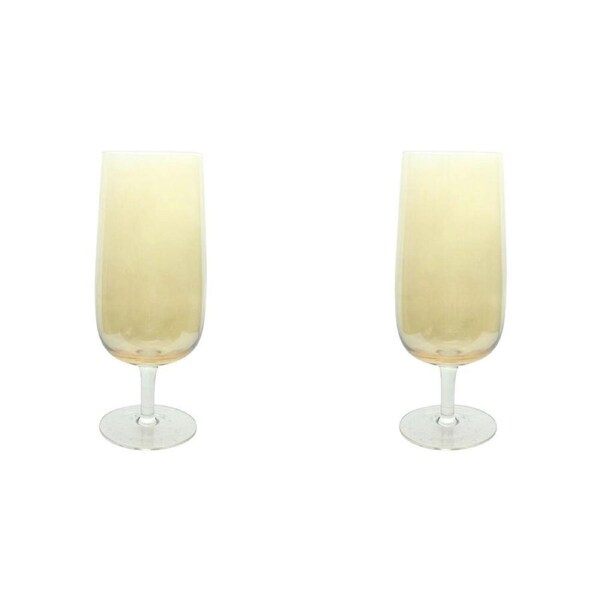 2x LVD Stemmed Buff Beer Glass 18.5cm Drinking Barware Goblet Cup Yellow