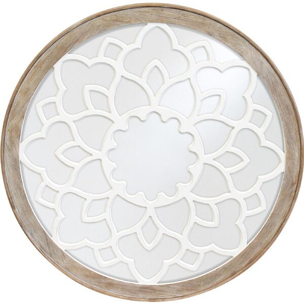 LVD Cutwork Xl Wood/MDF 105cm Mirror Wall Hanging Decorative Display Round BRWN