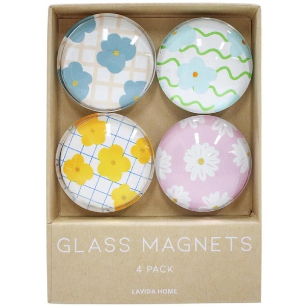 4pc LVD Flower Punch Large Glass 13.5cm Fridge Magnet Home Decorative Round Set