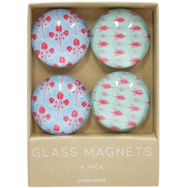 4pc LVD Ornamental Large Glass 13.5cm Fridge Magnet/Magnetic Decor Round Set