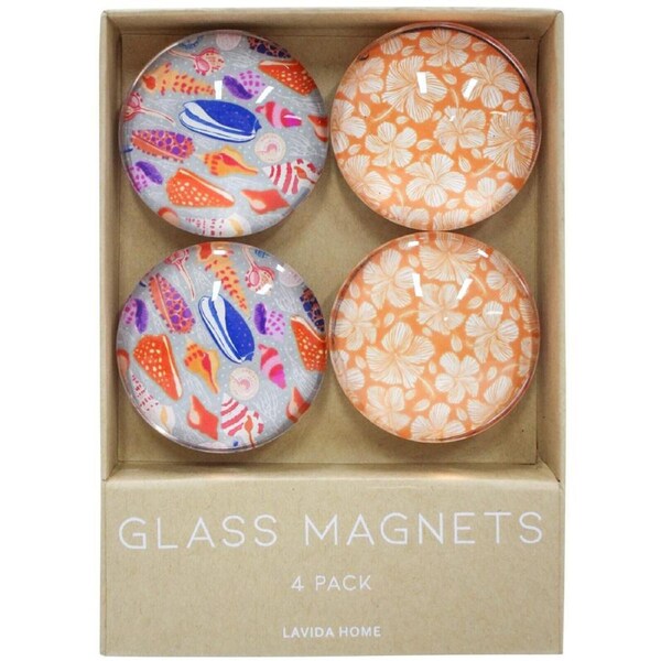 4pc LVD Miami Large Glass 13.5cm Fridge Magnet/Magnetic Decorative Round Set