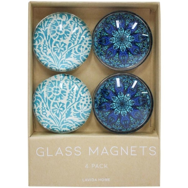 4pc LVD Mandala Large Glass 13.5cm Fridge Magnet/Magnetic Decorative Round Set