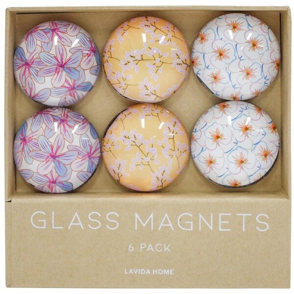 6pc LVD Spring Glass 11.5cm Fridge Magnet/Magnetic Refrigerator Decor Round Set