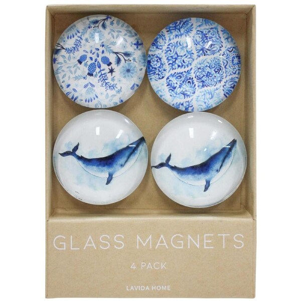 4pc LVD Whale Large Glass 13.5cm Fridge Magnet/Magnetic Decorative Round Set