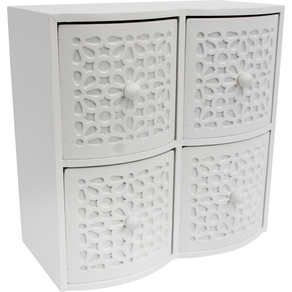 LVD MDF Ornate 4-Drawer 30cm Storage Accessory Square Organiser White