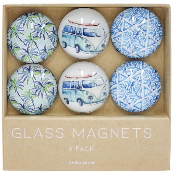 6pc LVD Holiday Combi Glass 11.5cm Fridge Magnet/Magnetic Decorative Round Set