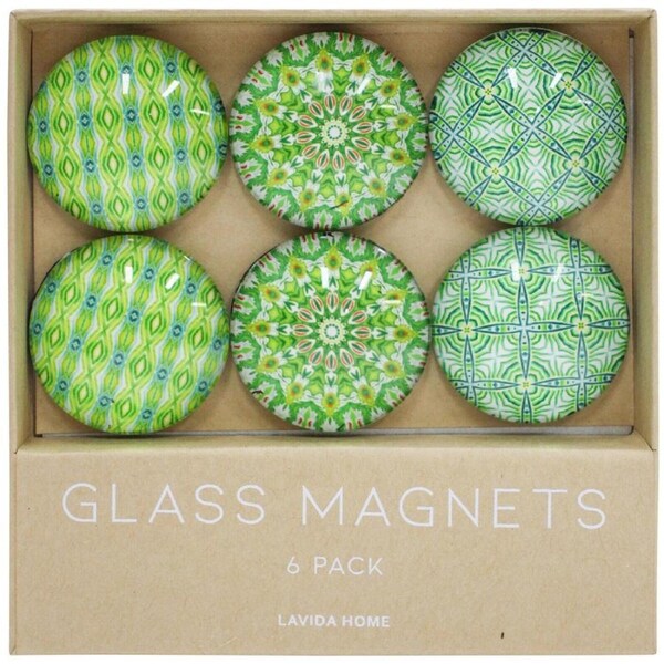6pc LVD Green w/ Envy Glass 11.5cm Fridge Magnet/Magnetic Decorative Round Set