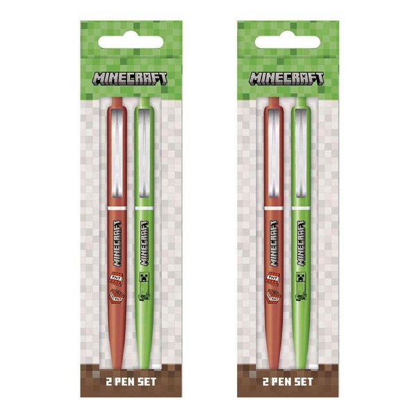 4pc Minecraft Creeper & TNT Collectable Gel Pen Stationery Set Green w/Clips