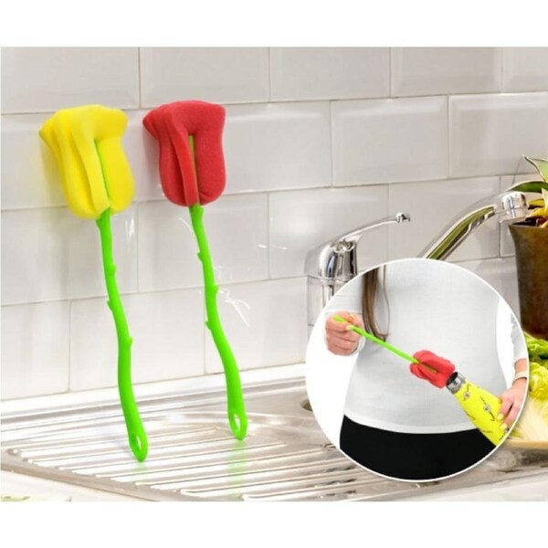 Set of 2 Tulip Flower Bottle Cleaning Brush For Glassware, Vases & More