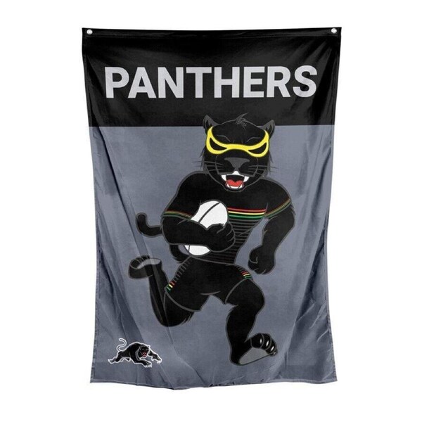 NRL Mascot Wall Flag - Penrith Panthers - Cape Flag - Approx 100cm x 70cm