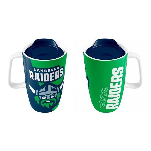 NRL Ceramic Travel Coffee Mug - Canberra Raiders - Drink Cup With Lid