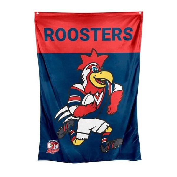 NRL Mascot Wall Flag - Sydney Roosters - Cape Flag - Approx 100cm x 70cm