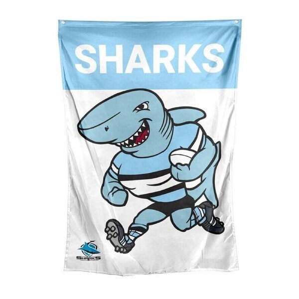 NRL Mascot Wall Flag - Cronulla Sharks - Cape Flag - Approx 100cm x 70cm