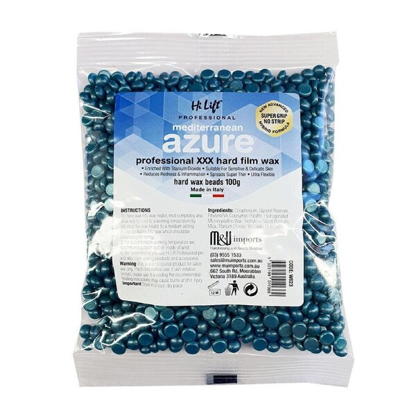 Hi Lift Mediterranean Azure Hard Wax Beads Hot Waxing Hair Removal - 100g Bag
