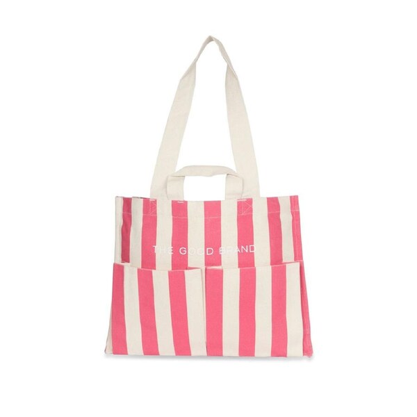 The Good Brand Women's Cotton 40cm Everyday Tote Bag Handbag Hot Pink Stripe